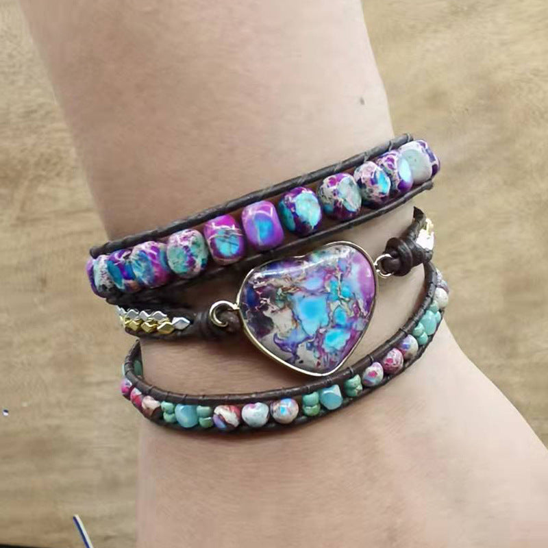Natural Sea Sediment Gemstone Bracelet, Crystal Beaded Bracelet