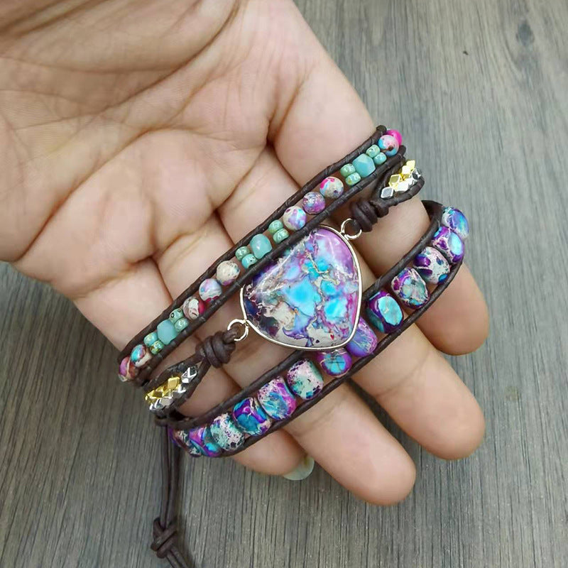 Natural Sea Sediment Gemstone Bracelet, Crystal Beaded Bracelet