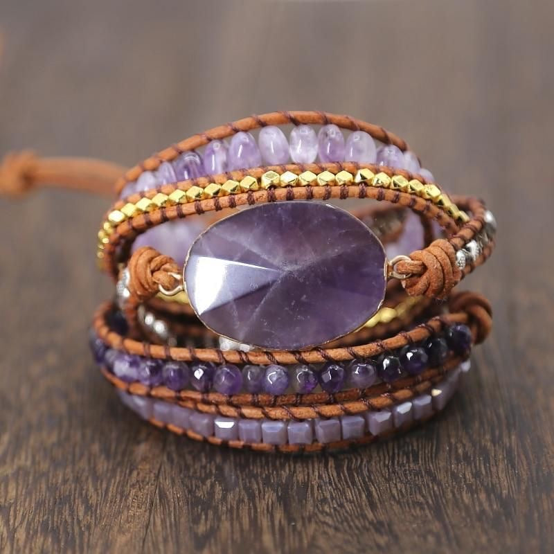 Natural Amethyst Gemstone Bracelet, Crystal Beads Bracelet