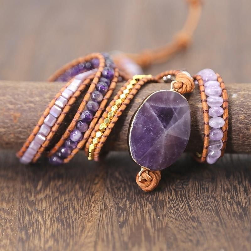Natural Amethyst Gemstone Bracelet, Crystal Beads Bracelet