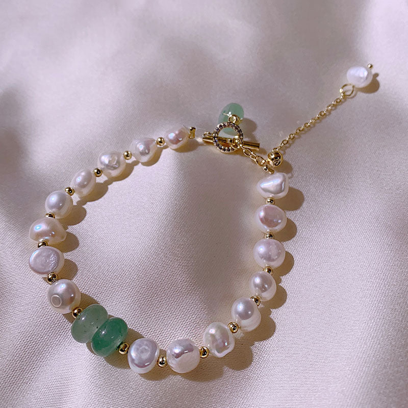 Natural Pearls and Jade Gemstone Bracelet, Crystal Beads Bracelet