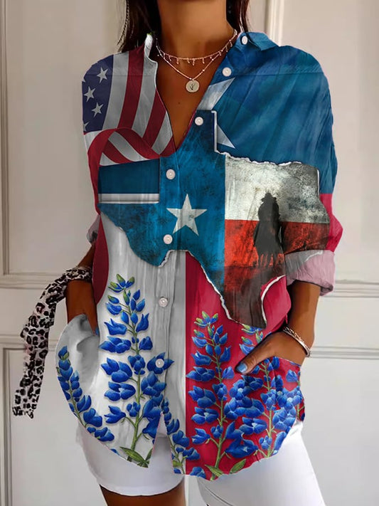 🙏💔Join us in praying for Texas.🙏Women's Casual Retro Texas Strong Printed Cotton And Linen Shirt