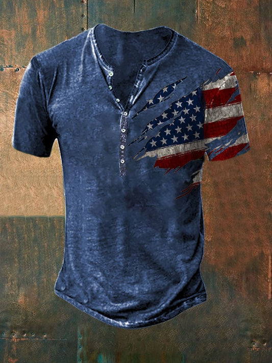 Casual Button Neck Short Sleeve Printed T-Shirt