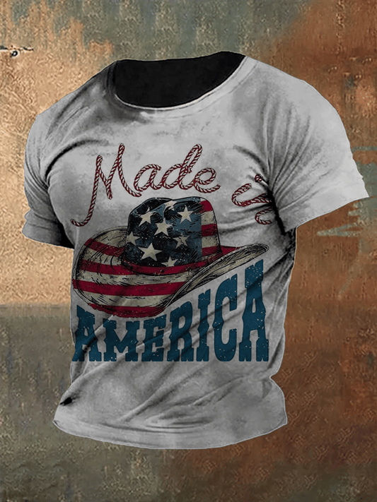 Men's Independence Day American Flag Button Short Sleeve T-Shirt