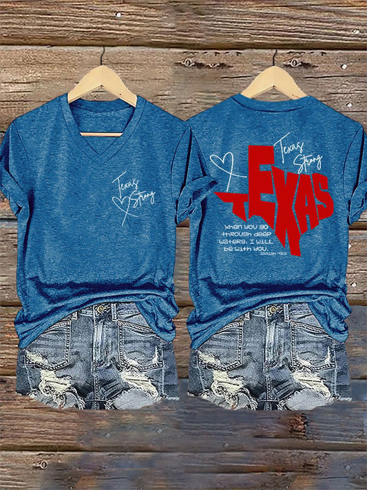 🙏💔Join us in praying for Texas.🙏V-Neck Retro Texas Strong When You Go Through Deep Waters, I Will Be With You. Isaiah 43:2 Print T-Shirt