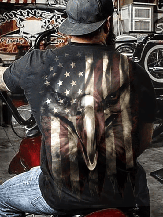 Men's Cotton Independence Day American Flag Crew Neck Short Sleeve T-Shirt