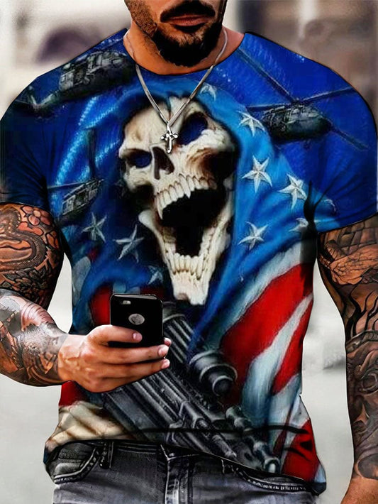 Men's Vintage Skull Print Short Sleeve T-Shirt