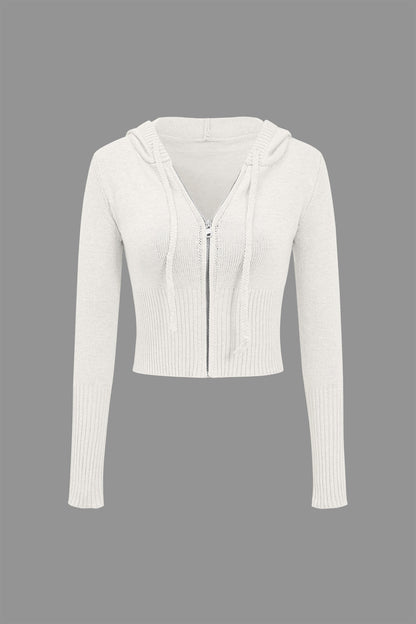Solid Knit Hooded Top And Asymmetrical Pants Set