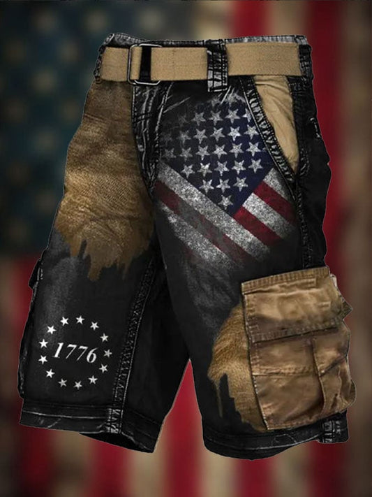 Men's Independence Day Skull Print Cargo Shorts