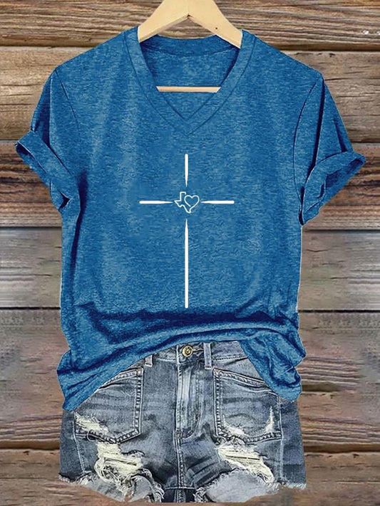 🙏💔Join us in praying for Texas.🙏Women's Texas Faith Cross Printed Casual T-Shirt