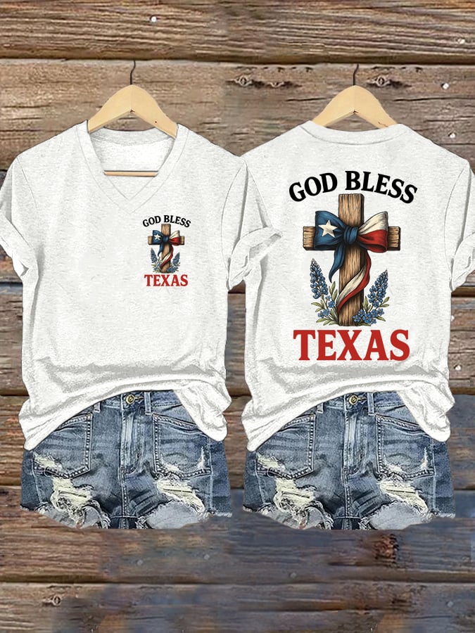 🙏💔Join us in praying for Texas.🙏Women's Retro God Bless Texas Cross Print T-Shirt