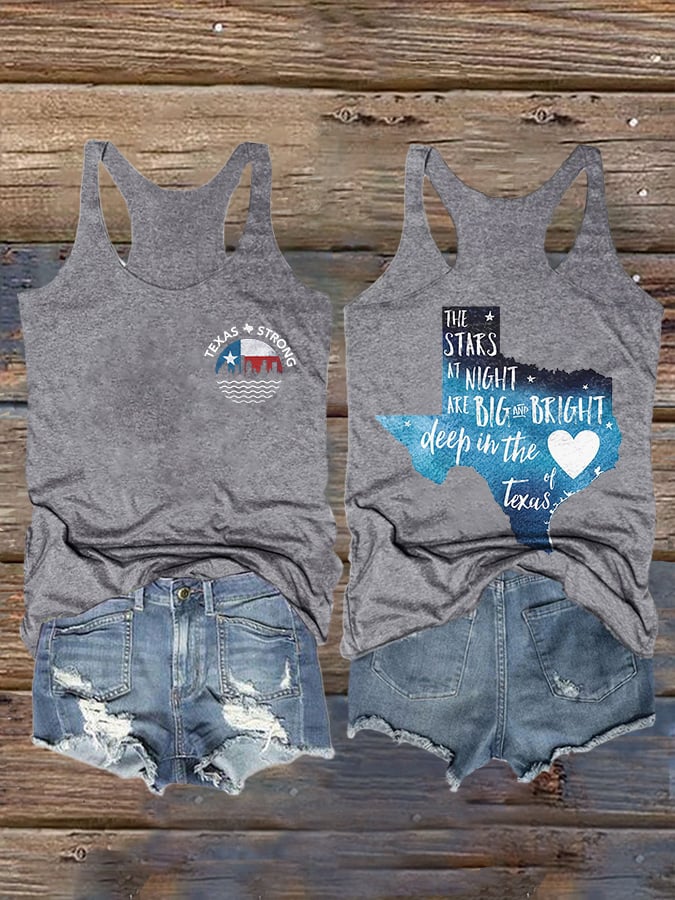 🙏💔Join us in praying for Texas.🙏Retro Texas Strong The Stars At Night Are Big And Bright Deep In The Heart Of Texas Print Tank Top