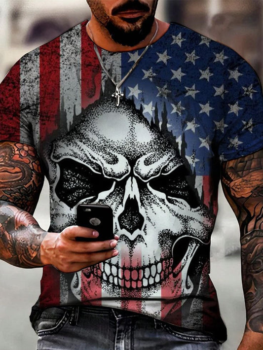 Men's Vintage Skull Print Short Sleeve T-Shirt
