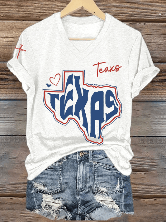 Women's Texas Strong Print V-Neck T-Shirt