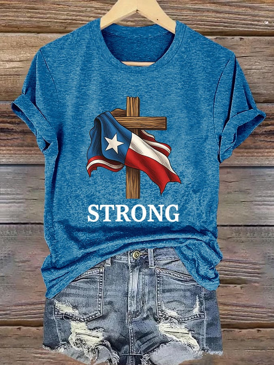 🙏💔Join us in praying for Texas.🙏Retro Texas Strong Faith Cross Print T-Shirt
