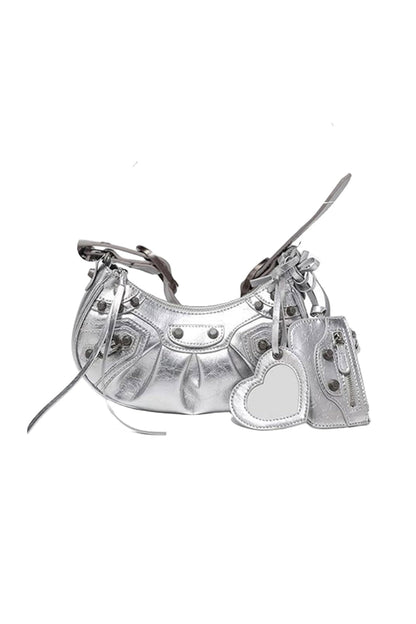 Rivet Metallic Faux Leather Shoulder Bag