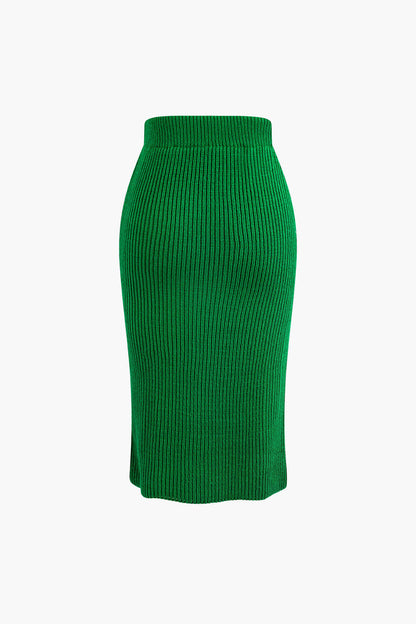 V-neck Long Sleeve Sweater And Skirt Set