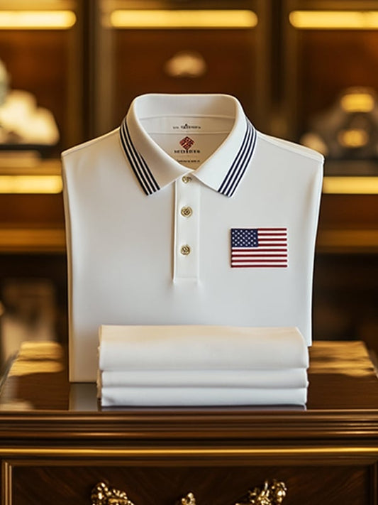 Men's Classic Business Flag Independence Day Short Sleeve Polo Shirt