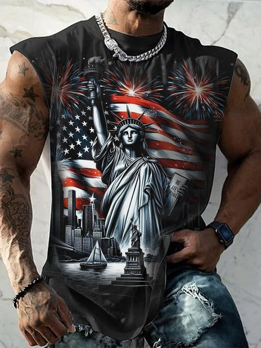 Men's Vintage Independence Day and Skull Print Vest