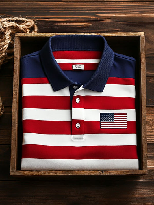 Men's Classic Business Flag Independence Day Short Sleeve Polo Shirt