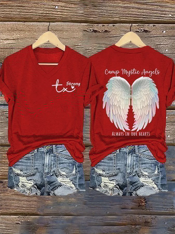 🙏💔Join us in praying for Texas.🙏Women's Mysterious Camp Angels Are Forever in Our Hearts Printed Casual T-shirt