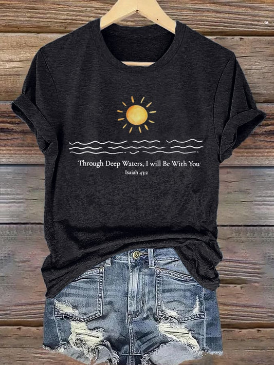 🙏💔Join us in praying for Texas.🙏Women's When You Go Through Deep Waters, I Will Be With You. Isaiah 43:2  Faith Printed T-Shirts