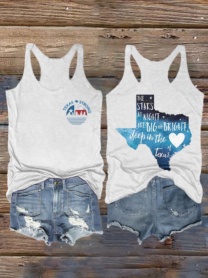 🙏💔Join us in praying for Texas.🙏Retro Texas Strong The Stars At Night Are Big And Bright Deep In The Heart Of Texas Print Tank Top