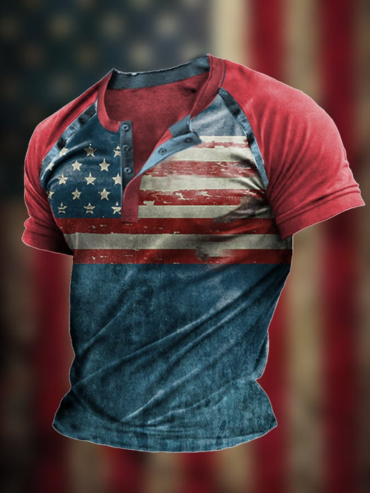 Men's The Pledge Independence Day Henley Neck Raglan Sleeve T-Shirt