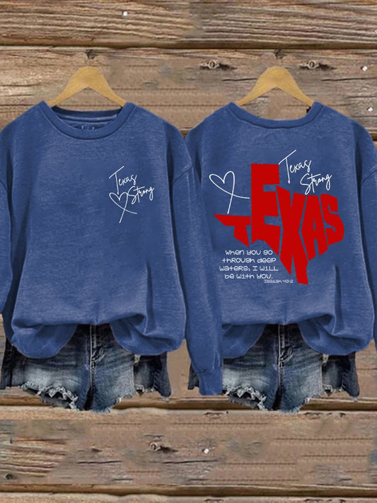 🙏💔Join us in praying for Texas.🙏Retro Texas Strong When You Go Through Deep Waters, I Will Be With You. Isaiah 43:2 Print Sweatshirt