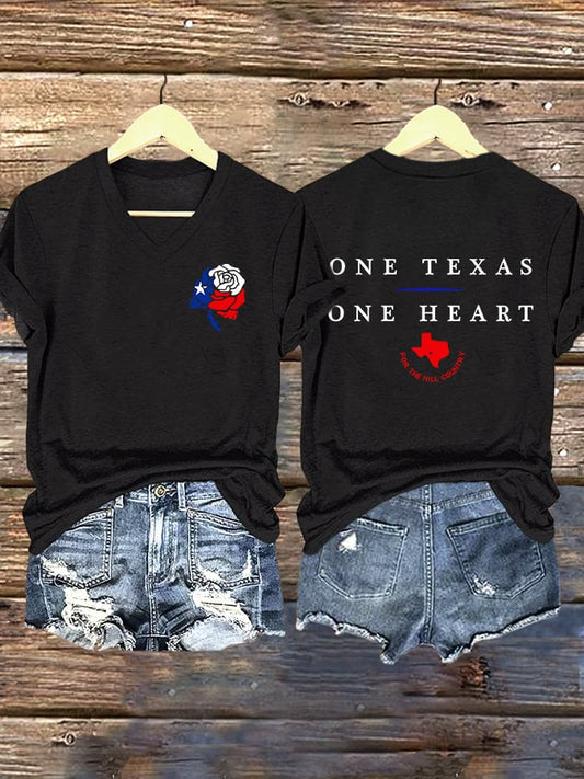 🙏💔Join us in praying for Texas.🙏V-Neck Retro Texas Strong One Texas One Heart For The Hill Country Print T-Shirt