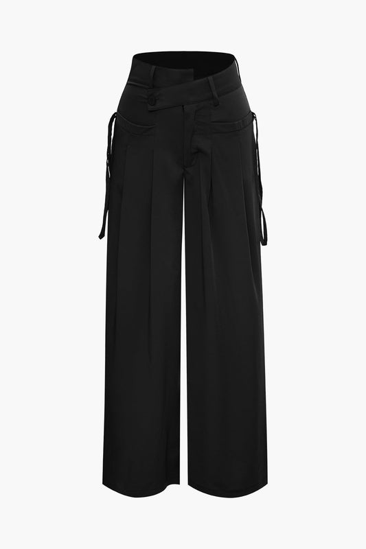 Solid Wide Leg Pocket Trousers
