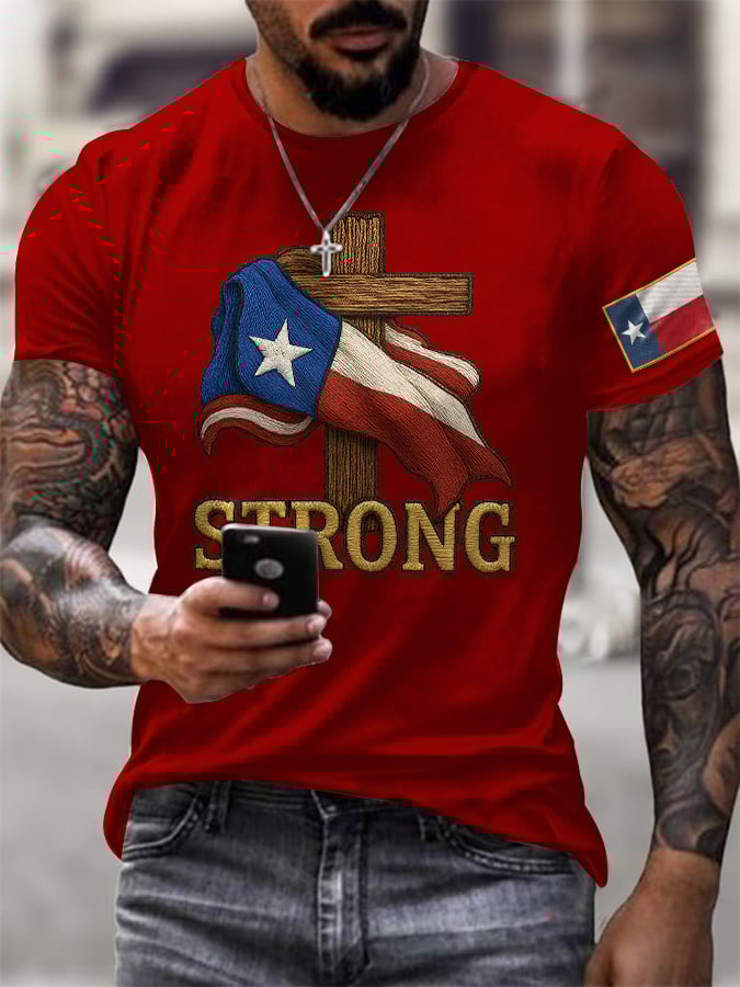 🙏💔Join us in praying for Texas.🙏Men's Retro Texas Strong Faith Cross Print T-Shirt