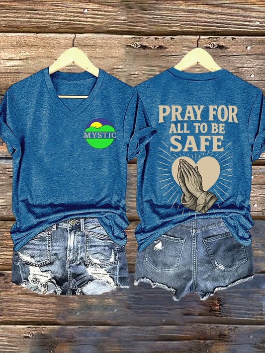 🙏💔Join us in praying for Texas.🙏V-Neck Retro Texas Strong Pray For All To Be Safe Print T-Shirt