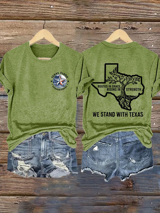 🙏💔Join us in praying for Texas.🙏Retro Texas Flood Lone Star Strong Rooted In Grace, Rising In Strength We Stand With Texas Print T-Shirt