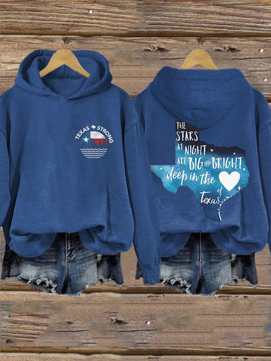 🙏💔Join us in praying for Texas.🙏Retro Retro Texas Strong The Stars At Night Are Big And Bright Deep In The Heart Of Texas Print Hoodie