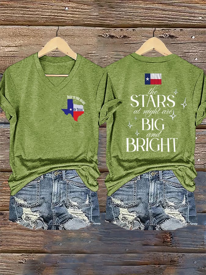 🙏💔Join us in praying for Texas.🙏V-Neck Retro Texas Strong The Stars At Night Are Big And Bright Deep In The Heart Of Texas Print T-Shirt
