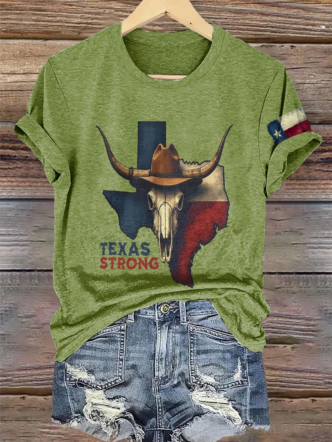 🙏💔Join us in praying for Texas.🙏Retro Texas Strong Cow Skull Texas State Flag Print T-Shirt