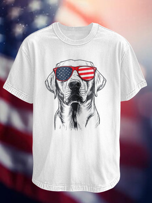 Men's 100% Cotton American Flag Print Crew Neck Short Sleeve T-Shirt