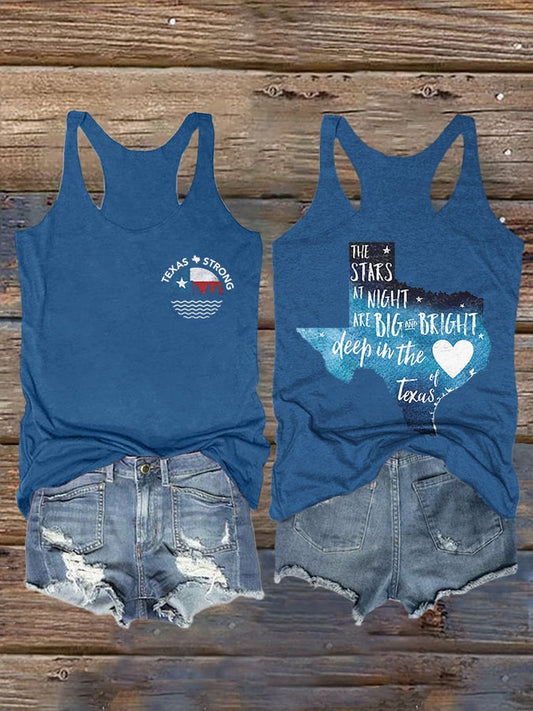 🙏💔Join us in praying for Texas.🙏Retro Texas Strong The Stars At Night Are Big And Bright Deep In The Heart Of Texas Print Tank Top