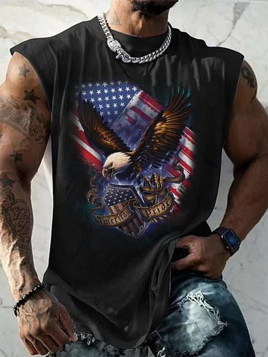 Men's Vintage Independence Day and Skull Print Vest