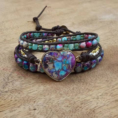 Natural Sea Sediment Gemstone Bracelet, Crystal Beaded Bracelet