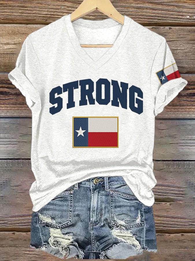🙏💔Join us in praying for Texas.🙏V-Neck Retro Pray For Texas Texas Strong Print T-Shirt