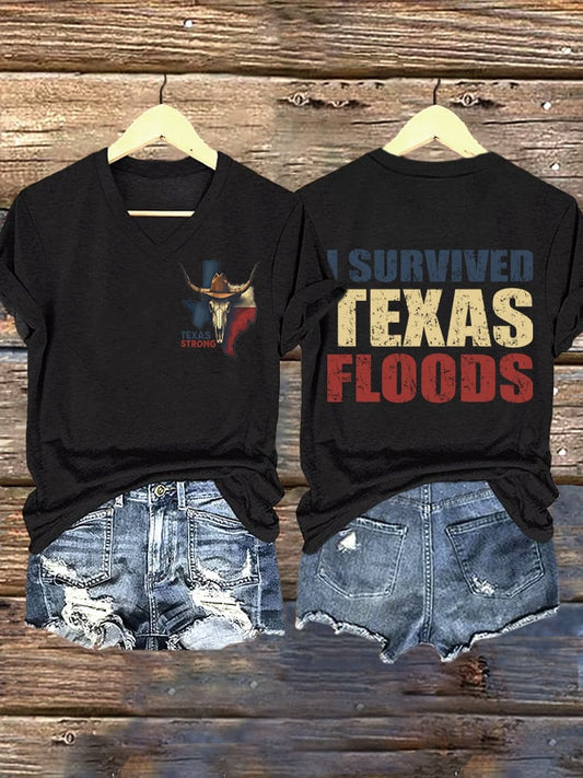 🙏💔Join us in praying for Texas.🙏Retro Texas Strong Cow Skull Texas State Flag I Survived Texas Floods Pray For Texas Print T-Shirt