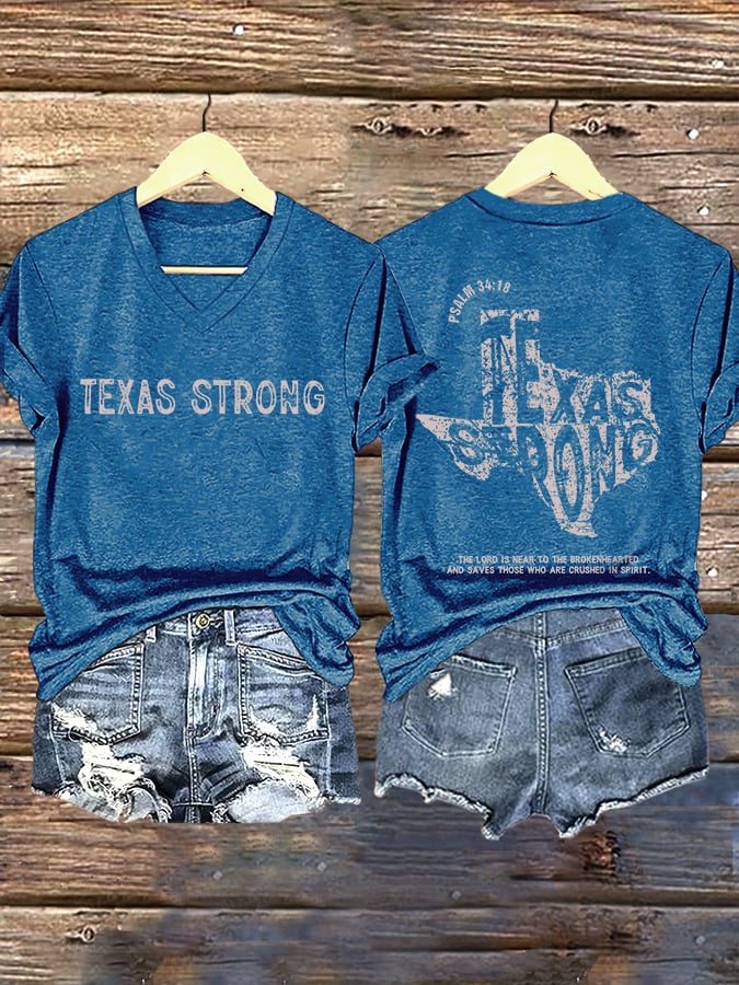 🙏💔Join us in praying for Texas.🙏V-Neck Retro Texas Strong Psalm 34:18 The Lord Is Near To The Brokenhearted And Saves Those Who Are Crushed In Spirit Print T-Shirt