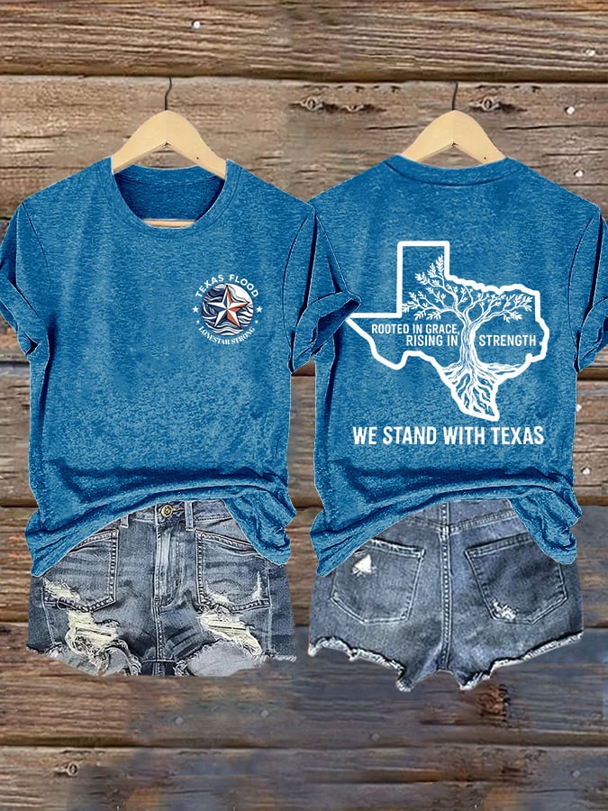 🙏💔Join us in praying for Texas.🙏Retro Texas Flood Lone Star Strong Rooted In Grace, Rising In Strength We Stand With Texas Print T-Shirt