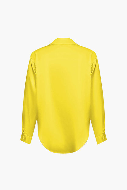 Basic Solid Satin Long-Sleeve Shirt