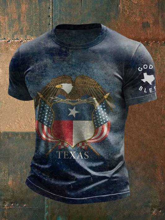 Men's Retro Texas Flooding Print Short Sleeve Tee