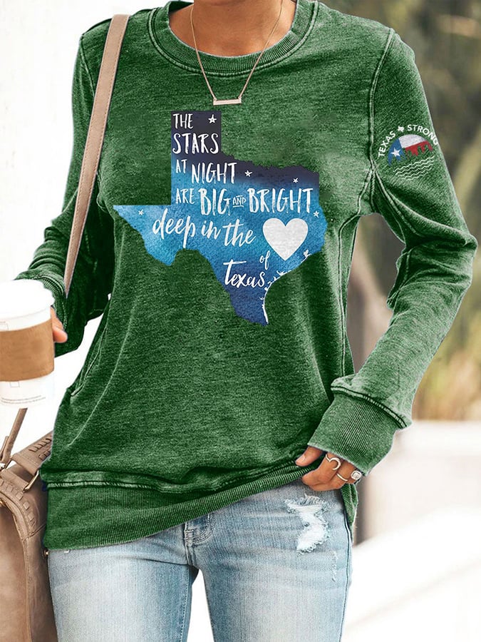 🙏💔Join us in praying for Texas.🙏Retro Texas Strong The Stars At Night Are Big And Bright Deep In The Heart Of Texas Print Sweatshirt