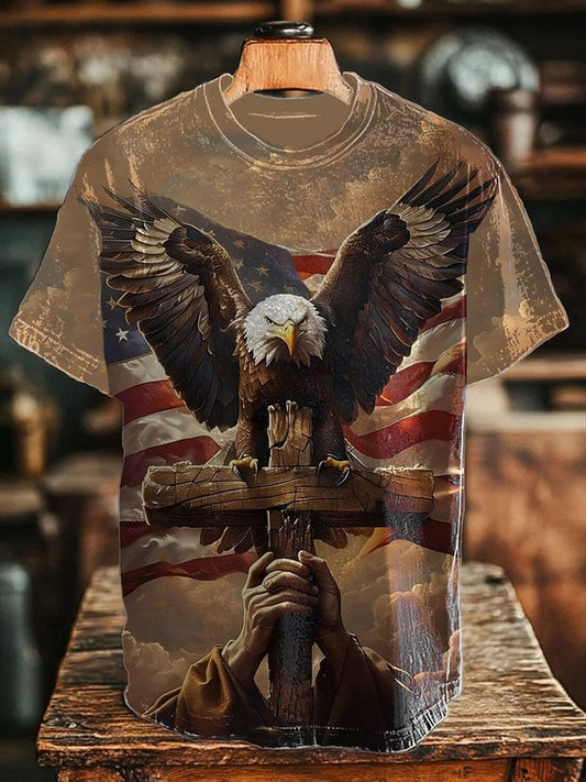Men's Independence Day Vintage Eagle Design Print T-Shirt