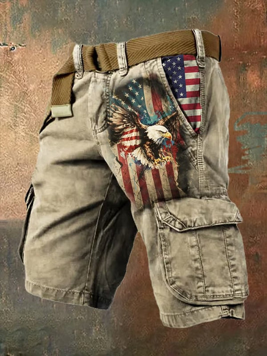 Men's Retro Independence Day Print Vintage Cargo Shorts